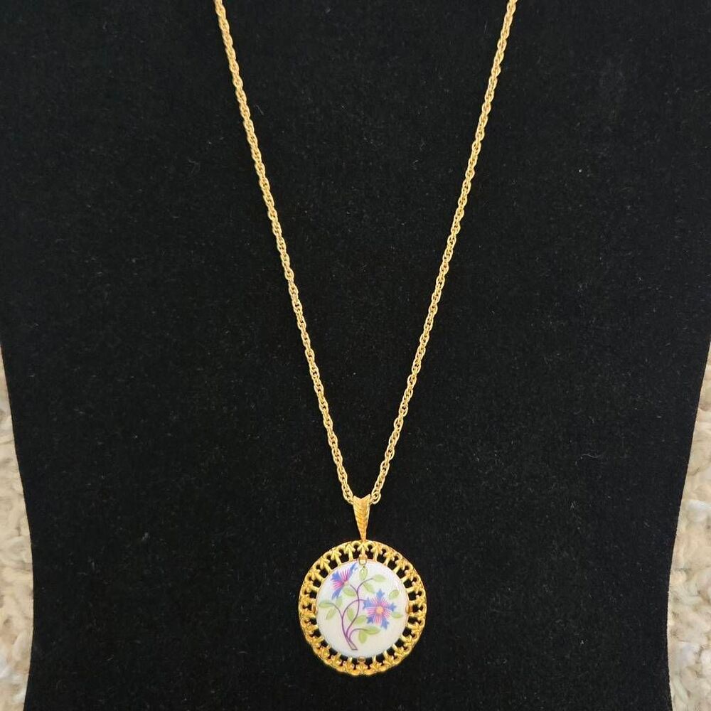 Vintage Royal Worcester Fine Bone China Pendant Necklace Made in England